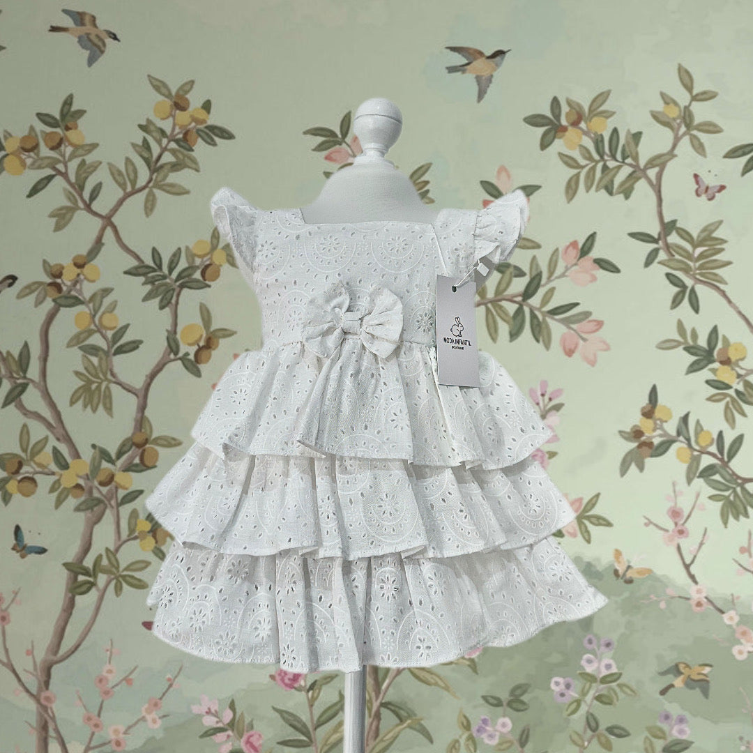 Vestido Gardenia de tela bordada marfil, ideal para ceremonia y fiesta, hecho en México, tallas 1-3X