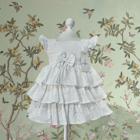 Vestido Gardenia de tela bordada marfil, ideal para ceremonia y fiesta, hecho en México, tallas 1-3X